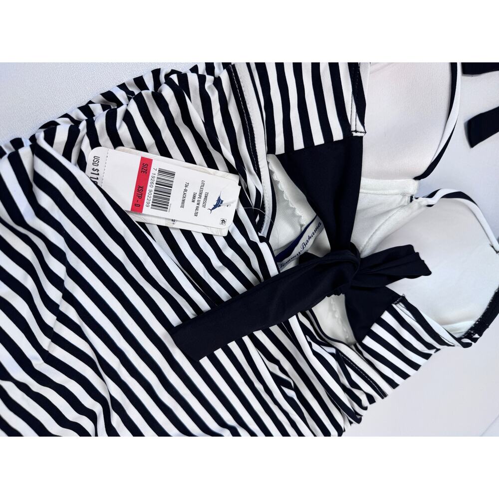 Tommy Bahama Little Stripe Halter Tankini Swimwear Set Black White Womens XS NWT - Picture 6 of 9